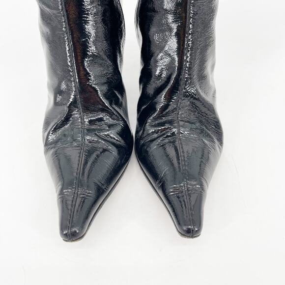 Vintage Miu Miu Black Patent Leather Pointed Toe Mid Calf Heel Boots IT 38.5 - Picture 6 of 13